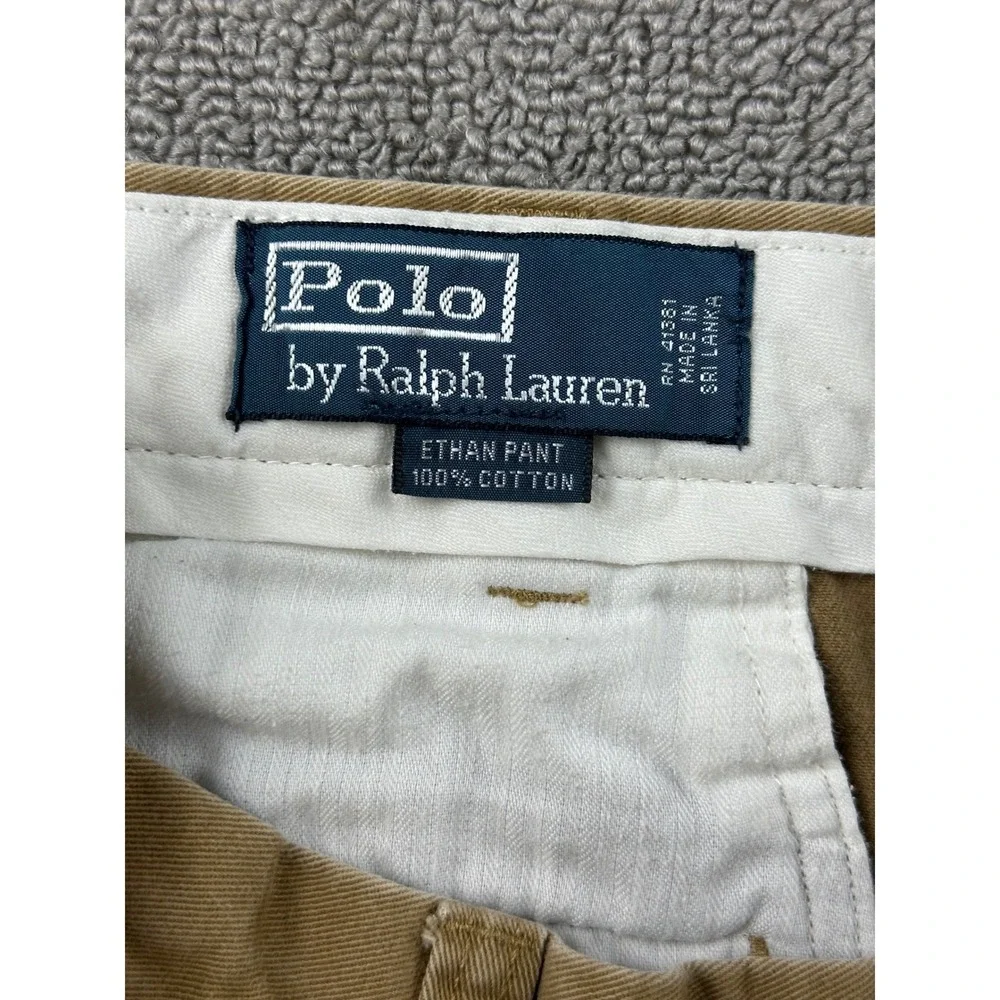 Vintage Polo Ralph Lauren Ethan Pants Men 36x30‎ Tan Pleated Chino 100% Cotton